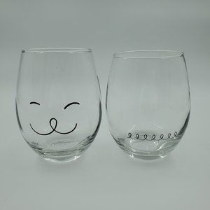 Cat Kitten Face Glass Wine Tumblers Stemless Wine Drinking Glasses